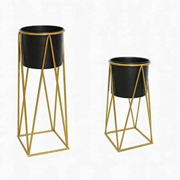 Black And Gold Metal Plant Stand For Home Decor Pack Of 2 - Image 2