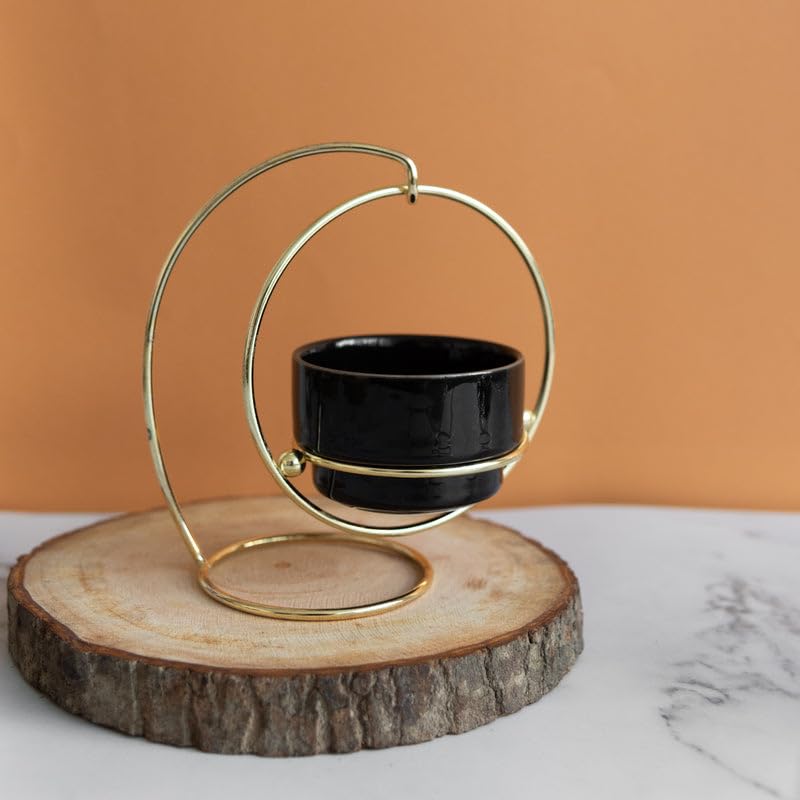 Gold And Black Metal Hanging Planter For Home Decor