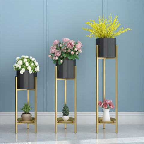 Gold And Black Metal Plant Stand For Home Storage Pack Of 3