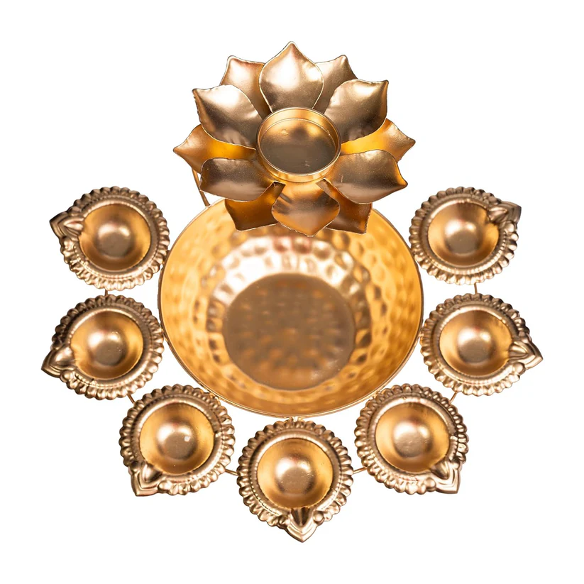 Gold Brass Diya Stand For Home Decor - Image 4