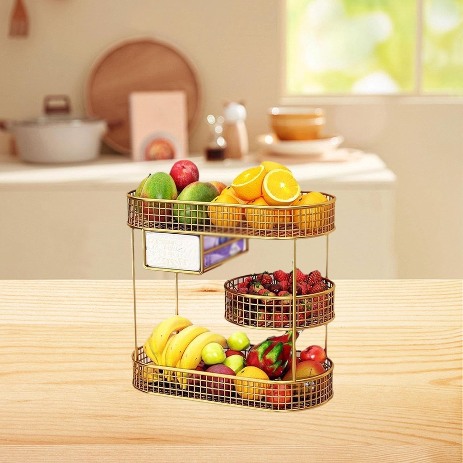 Gold Metal Fruit Basket Stand For Pooja Pack Of 3