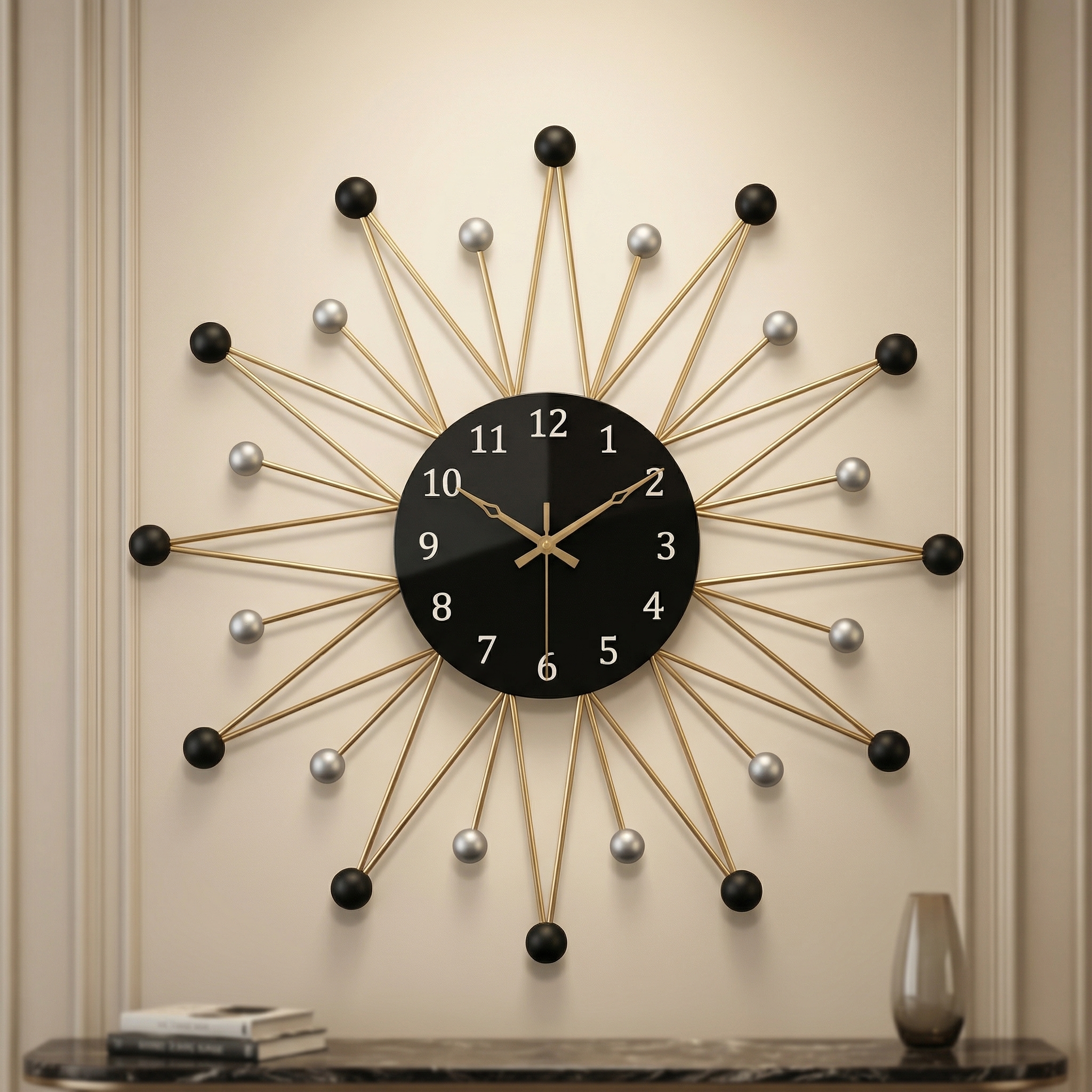 Black And Gold Metal Wall Clock For Home Decor