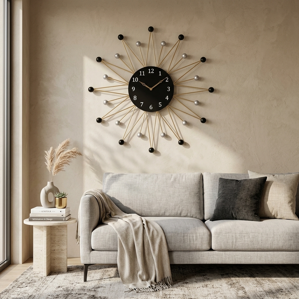 Black And Gold Metal Wall Clock For Home Decor - Image 7