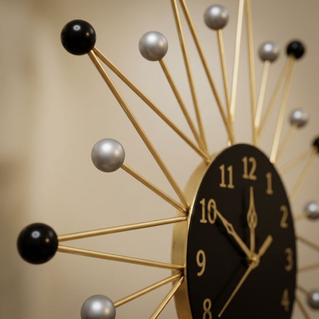 Black And Gold Metal Wall Clock For Home Decor - Image 3