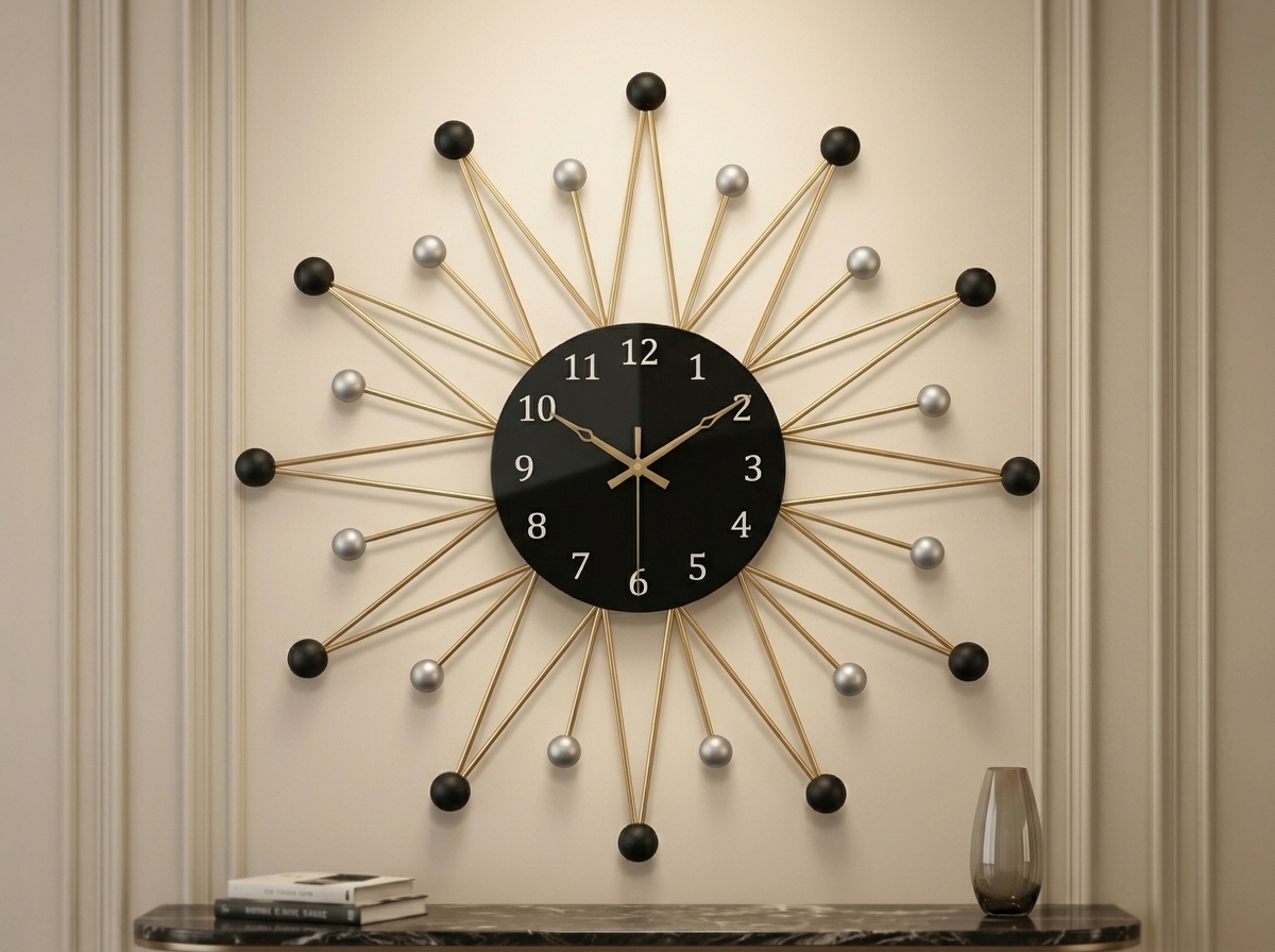 Black And Gold Metal Wall Clock For Home Decor - Image 2