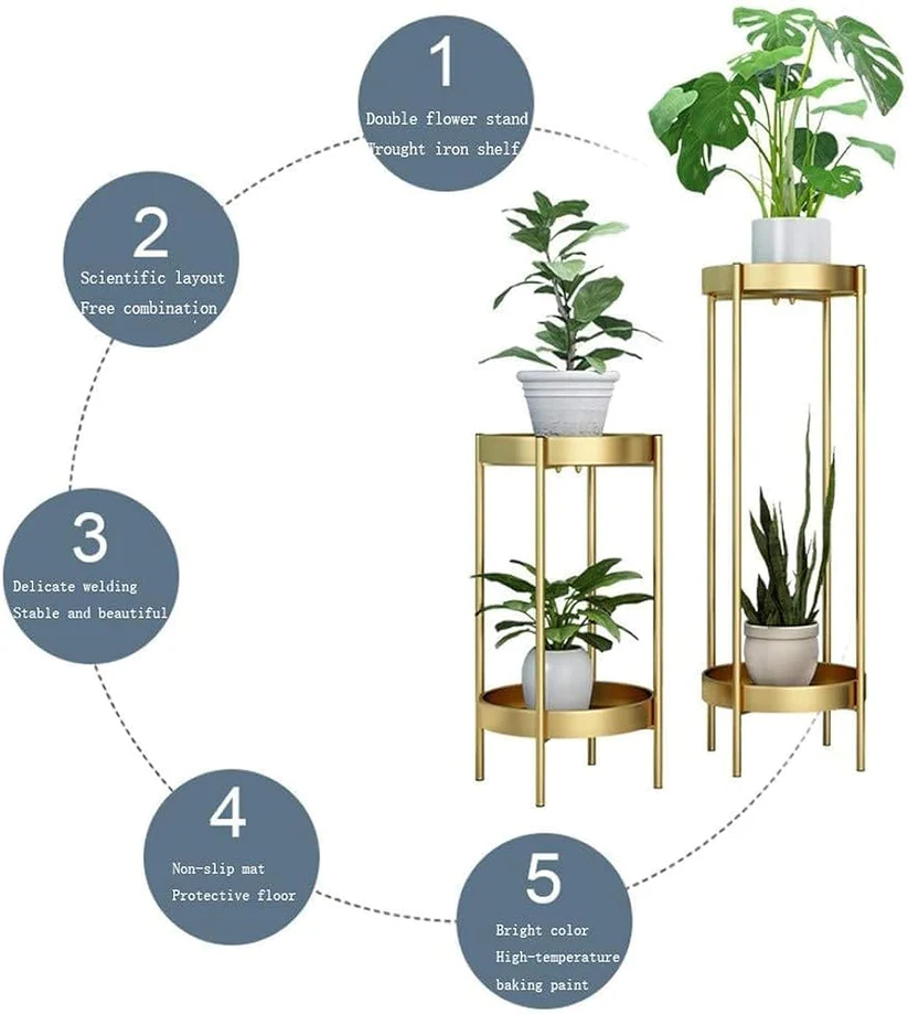 Gold And Black Metal Plant Stand For Home Decor Pack Of 2 - Image 4