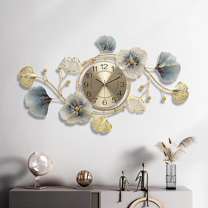 Gold And Blue Metal Wall Clock For Home Decor