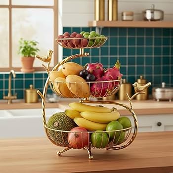 Gold Metal Fruit Basket Stand For Kitchen Pack Of 3 - Image 4