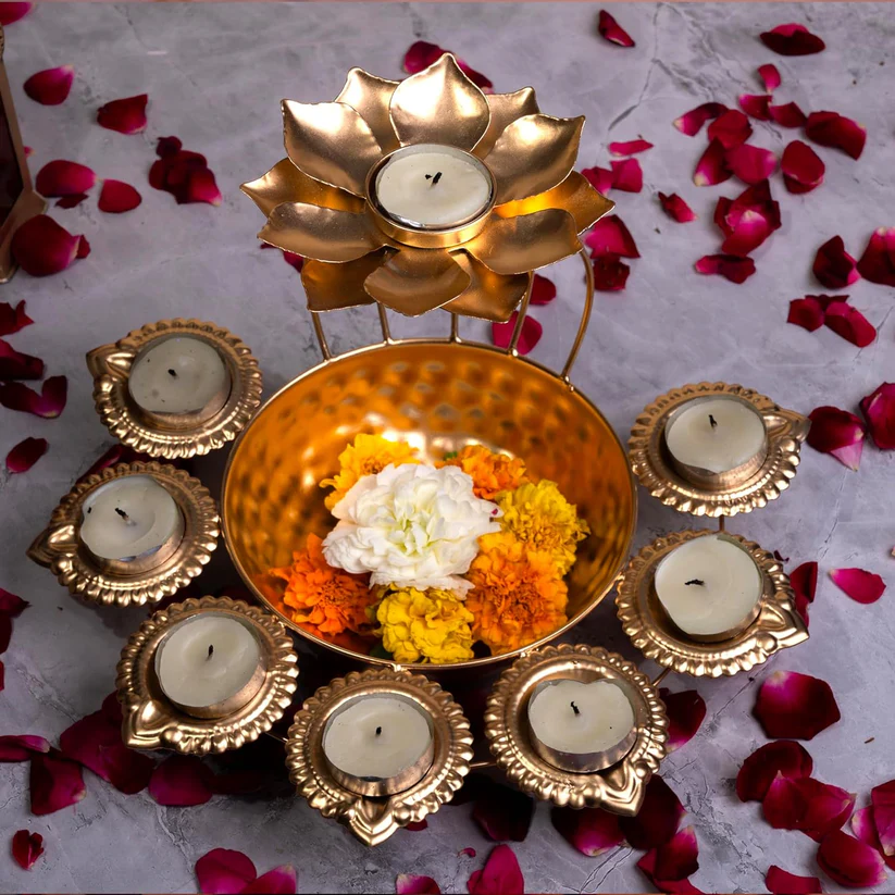 Gold Brass Diya Stand For Home Decor