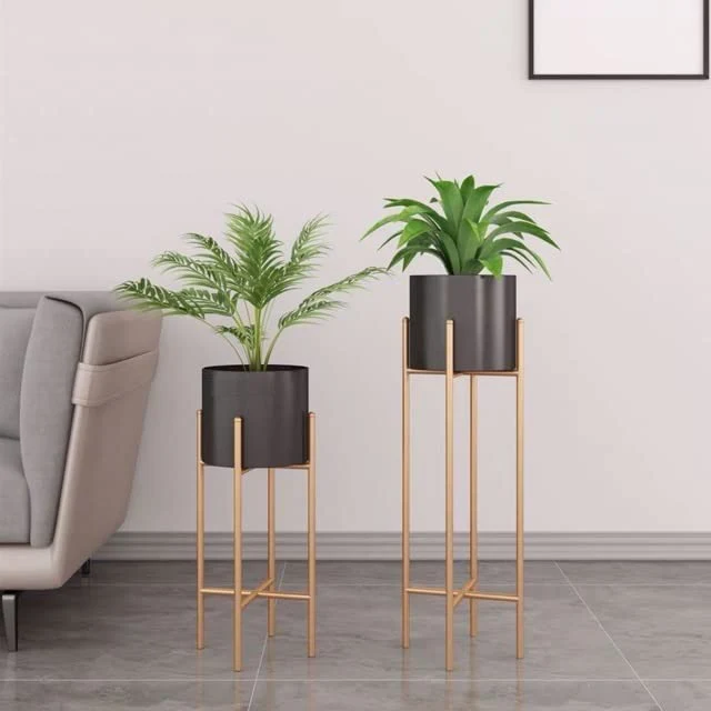 Gold And Black Metal Plant Stand For Home Decor Pack Of 2