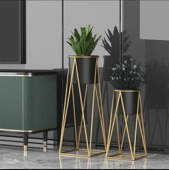 Black And Gold Metal Plant Stand For Home Decor Pack Of 2 - Image 5