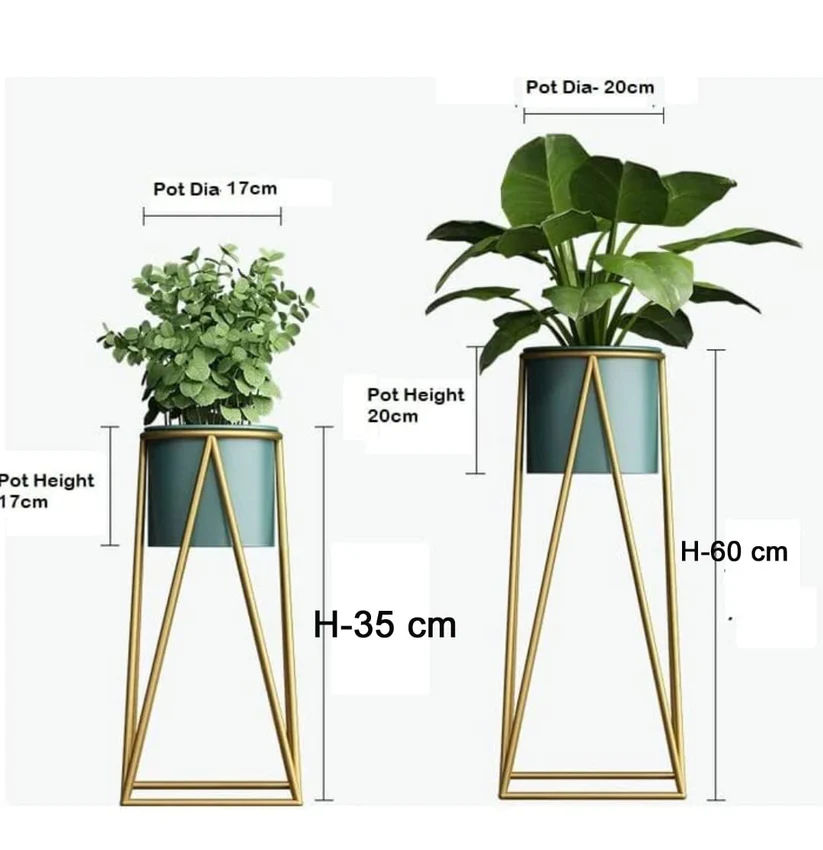 Gold And Green Metal Plant Stand For Home Decor Pack Of 2 - Image 2