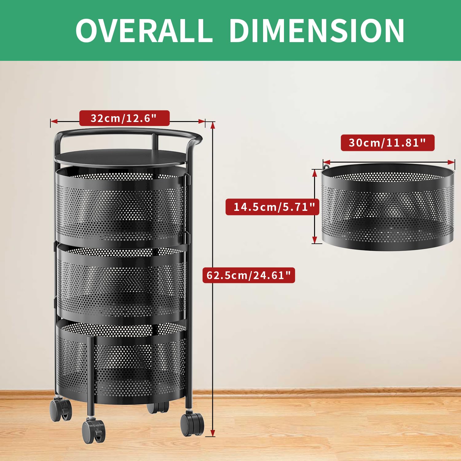 Gold And Teal Metal Storage Cart For Home Decor Pack Of 4 - Image 4