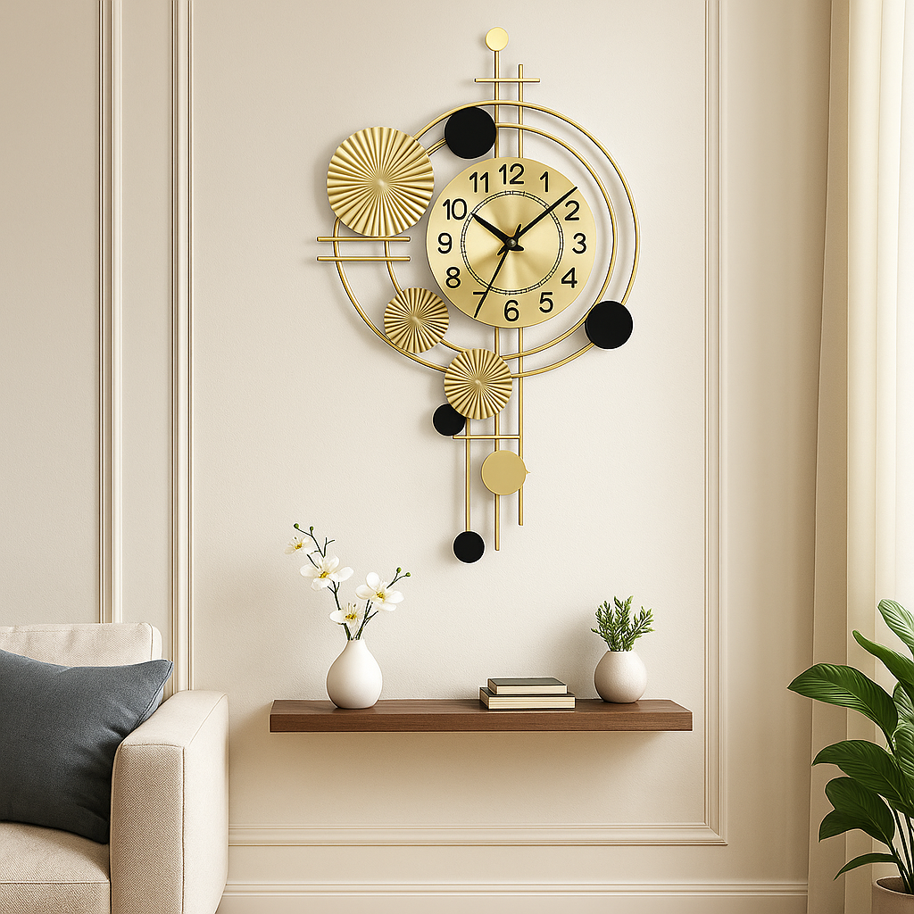Gold And Black Metal Wall Clock For Home Decor