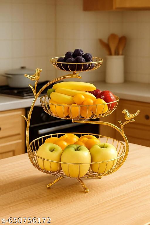 Gold Metal Fruit Basket Stand For Kitchen Pack Of 3 - Image 2