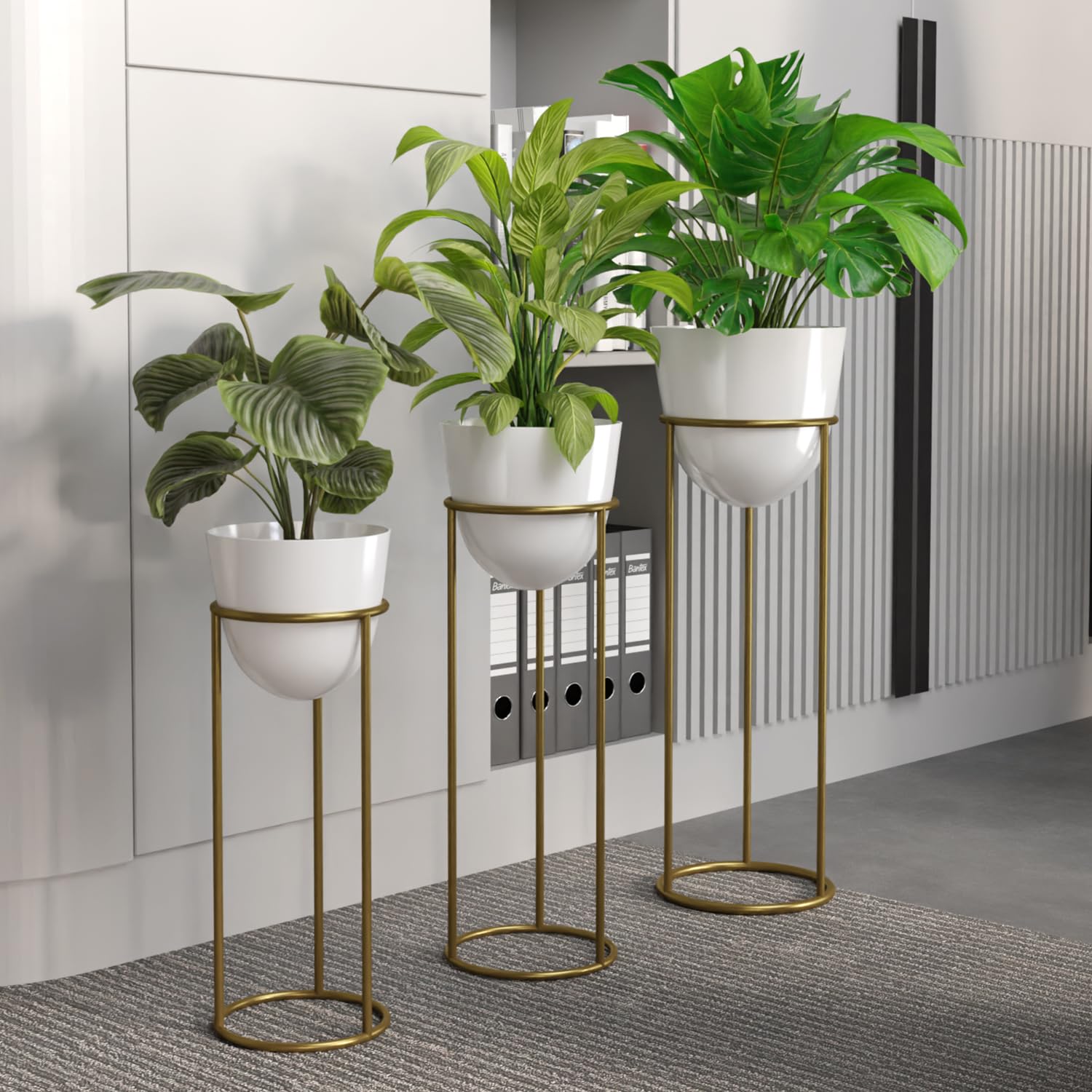 Gold And White Metal Plant Stand For Home Decor Pack Of 3