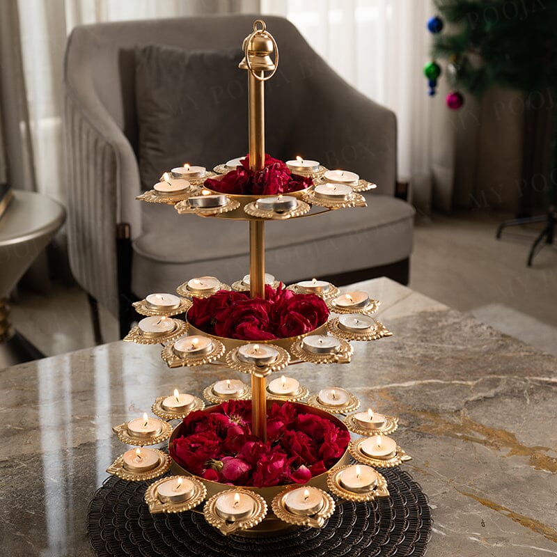 Gold Metal Diya Stand For Home Decor Pack Of 3