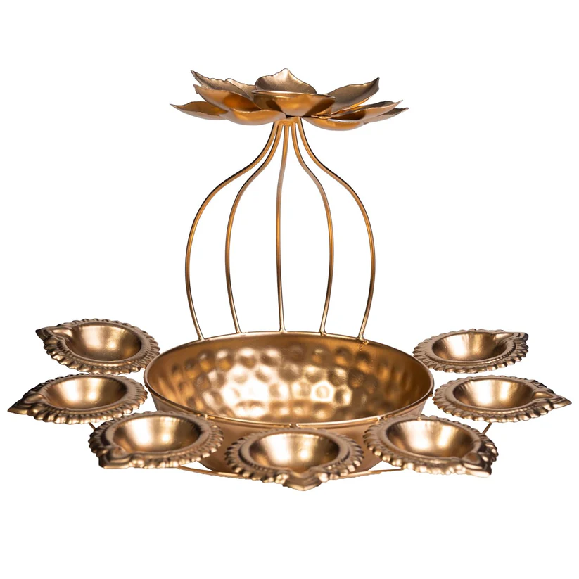 Gold Brass Diya Stand For Home Decor - Image 3