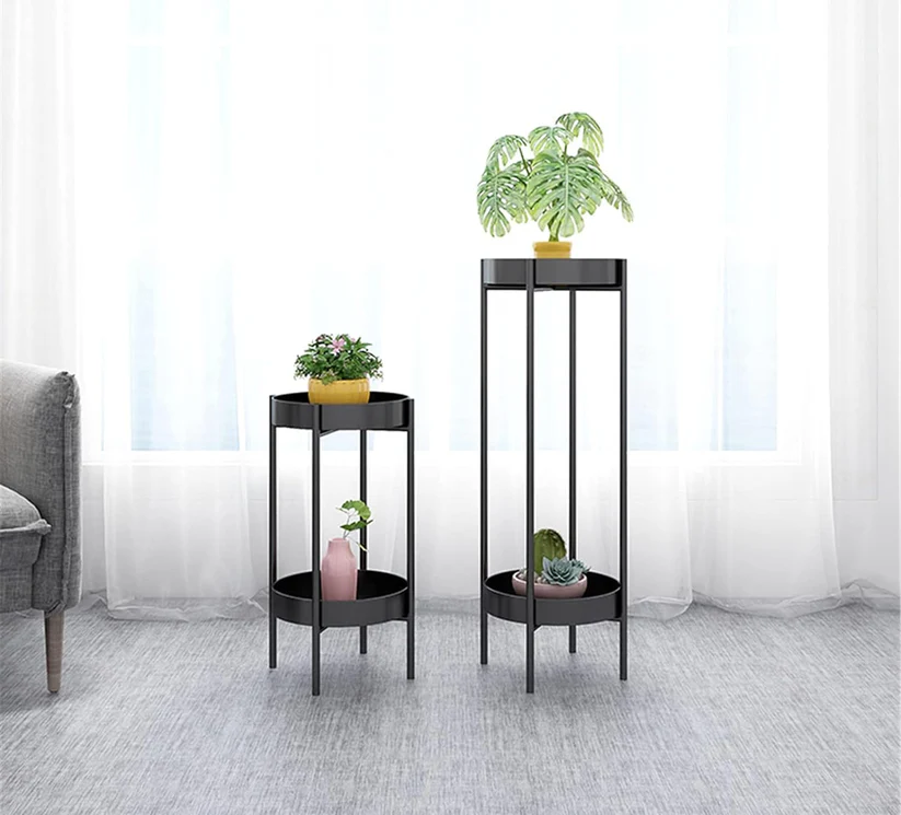 Gold And Black Metal Plant Stand For Home Decor Pack Of 2