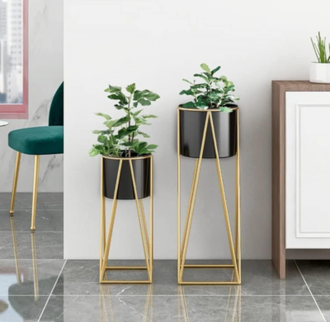 Black And Gold Metal Plant Stand For Home Decor Pack Of 2 - Image 4