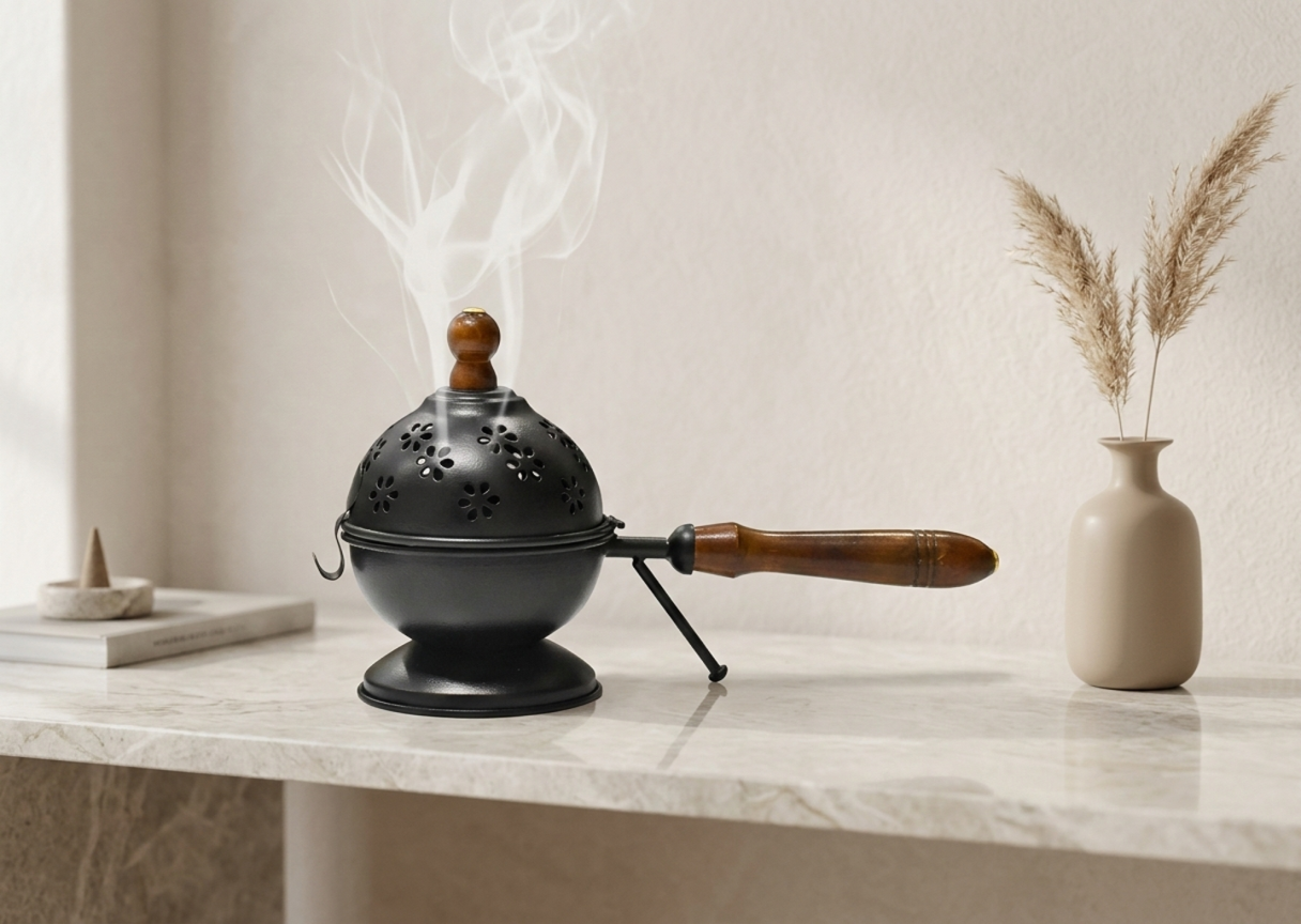 Black Metal Incense Burner For Pooja - Image 2