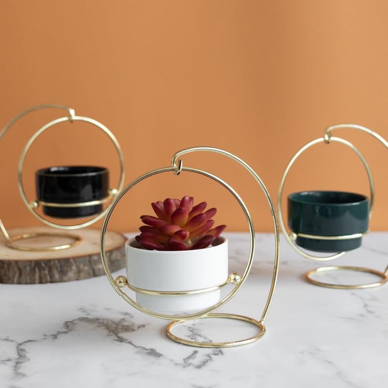 Gold And Black Metal Hanging Planter For Home Decor - Image 3