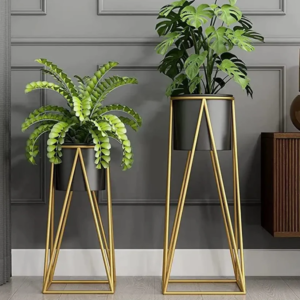 Gold And Black Metal Plant Stand For Home Decor Pack Of 2