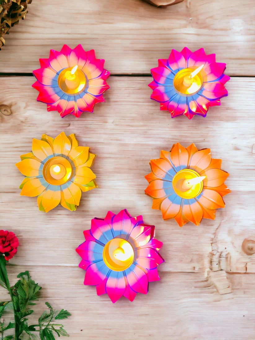 Multicolor Metal Candle Holder For Pooja Pack Of 5