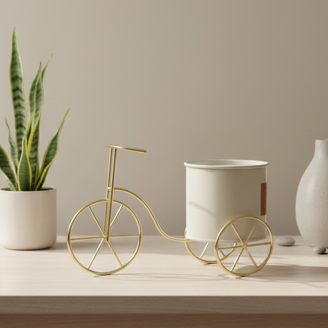 Beige And Green Metal Planter Stand For Home Decor