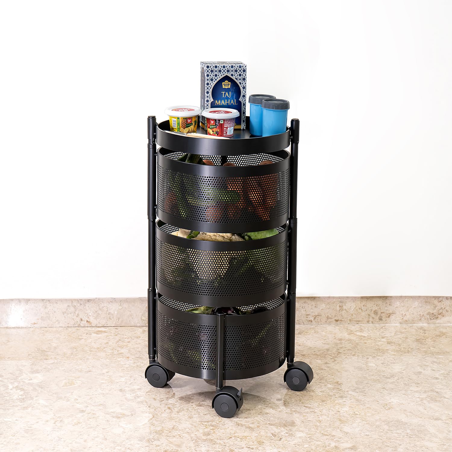 Gold And Teal Metal Storage Cart For Home Decor Pack Of 4 - Image 5