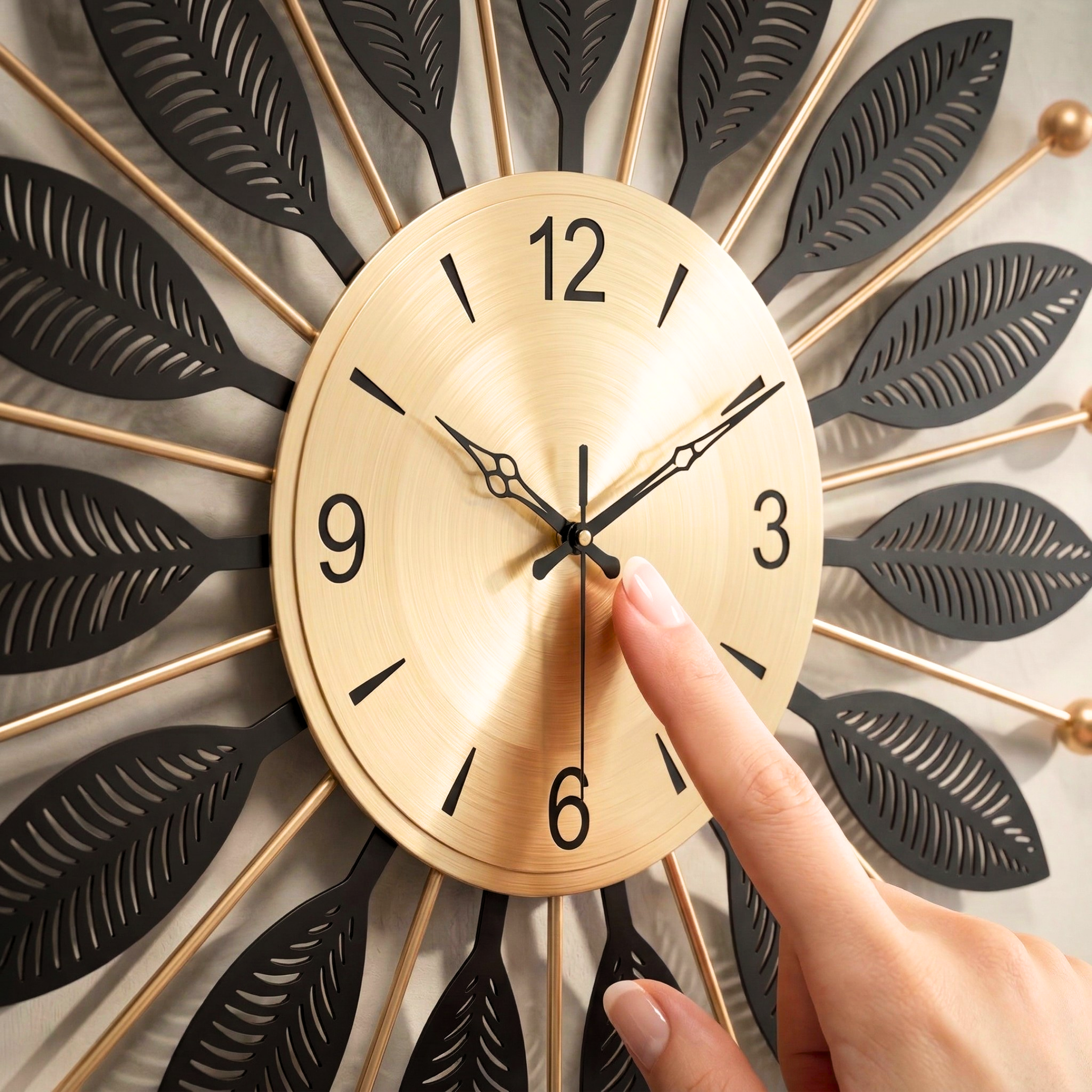 Luxury Black & Gold Metal Leaf Wall Clock â€“ Modern Decorative Silent Wall Clock for Living Room & Bedroom - Image 7