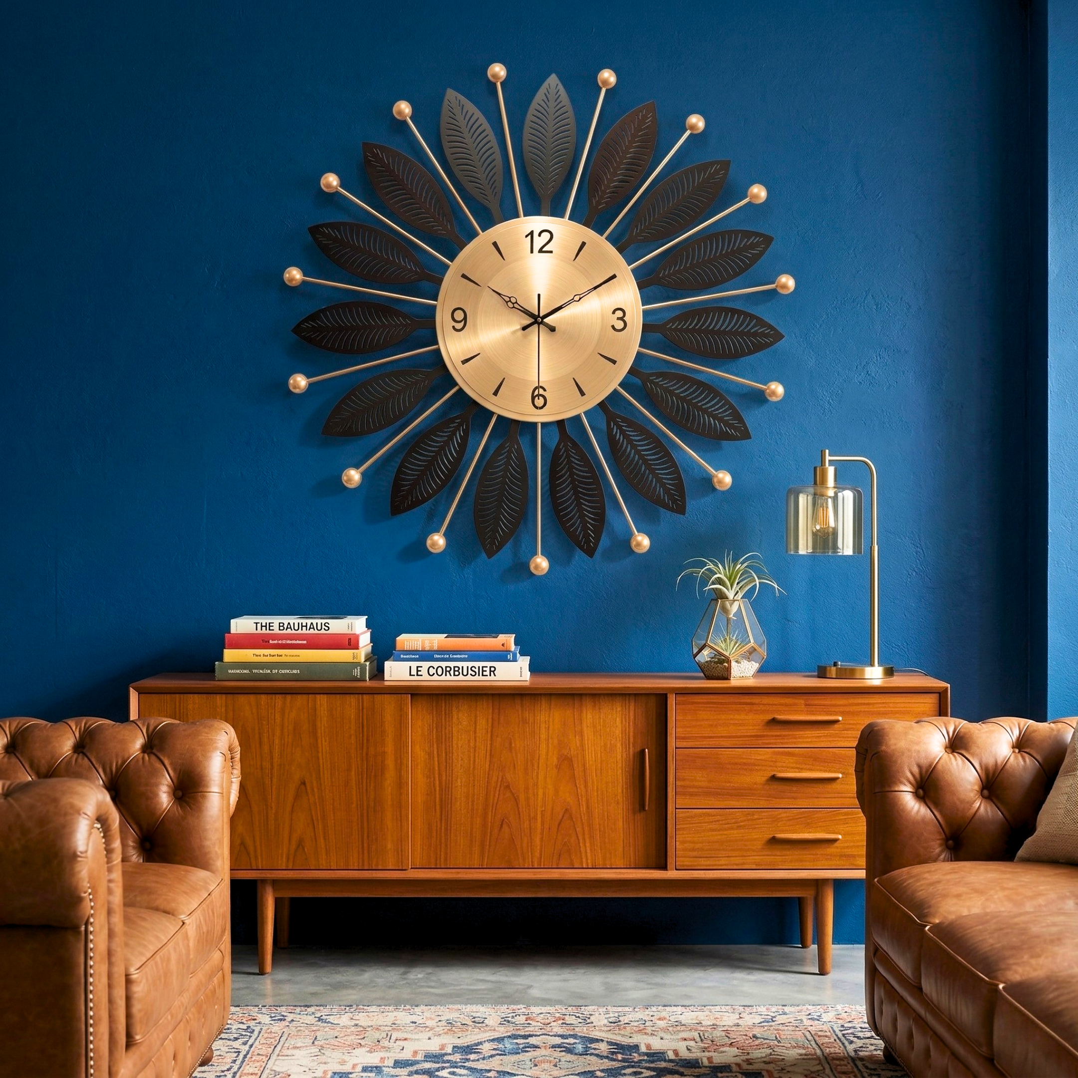 Luxury Black & Gold Metal Leaf Wall Clock â€“ Modern Decorative Silent Wall Clock for Living Room & Bedroom - Image 2