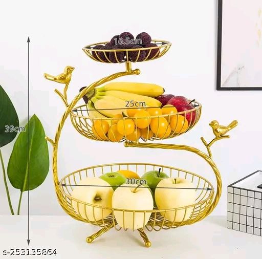 Gold Metal Fruit Basket Stand For Kitchen Pack Of 3 - Image 5