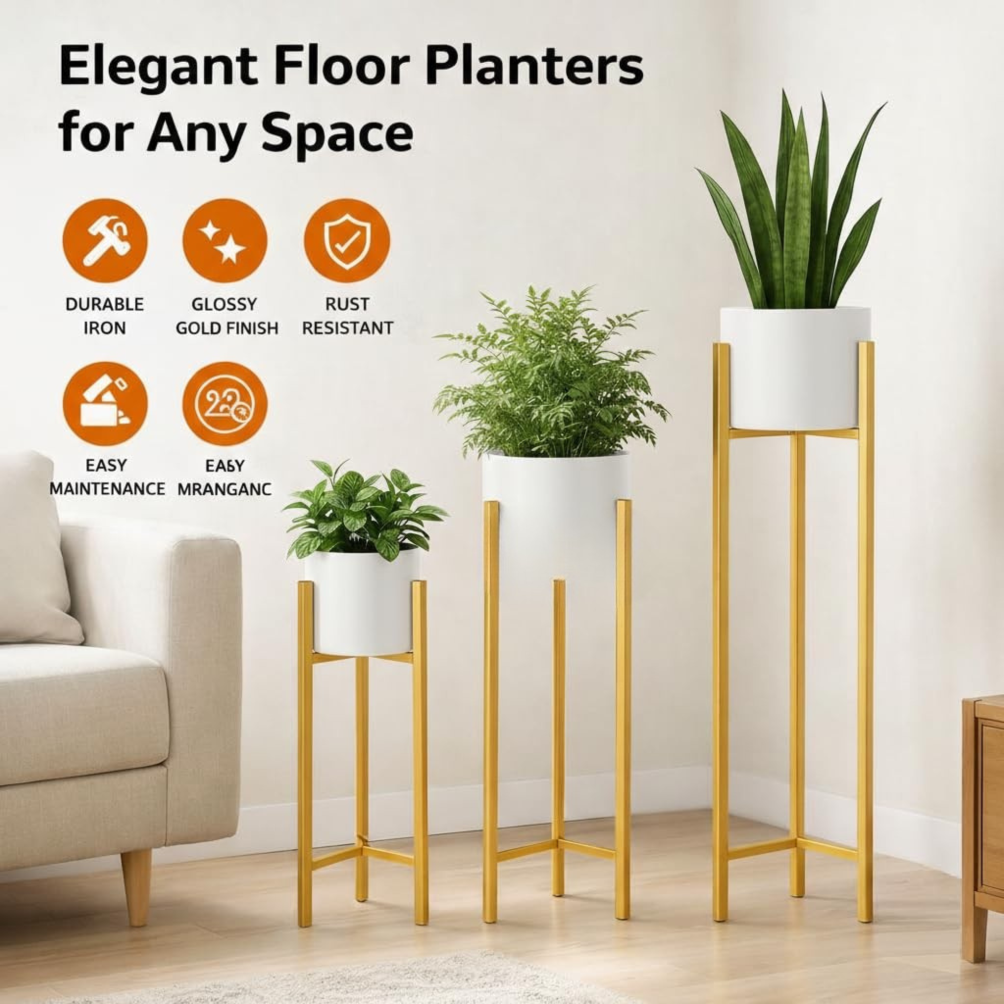 Modern White & Gold Metal Plant Stand Set of 3 â€“ Elegant Indoor Planter Stands for Living Room & Home DÃ©cor - Image 4