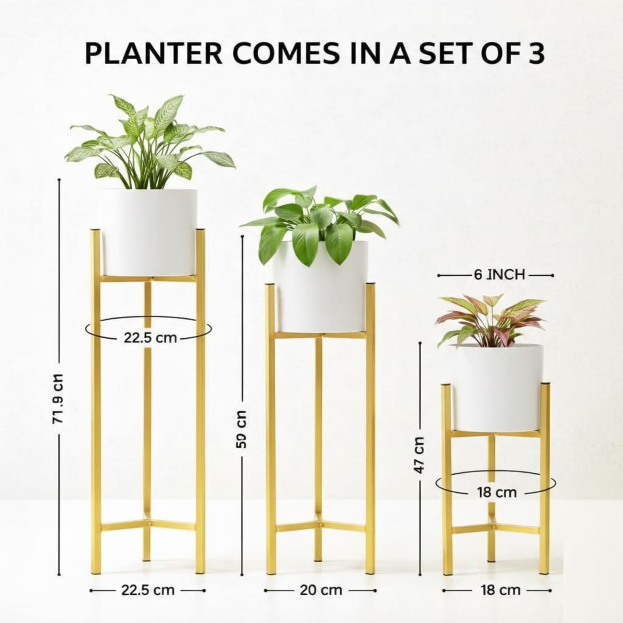 Modern White & Gold Metal Plant Stand Set of 3 â€“ Elegant Indoor Planter Stands for Living Room & Home DÃ©cor - Image 2
