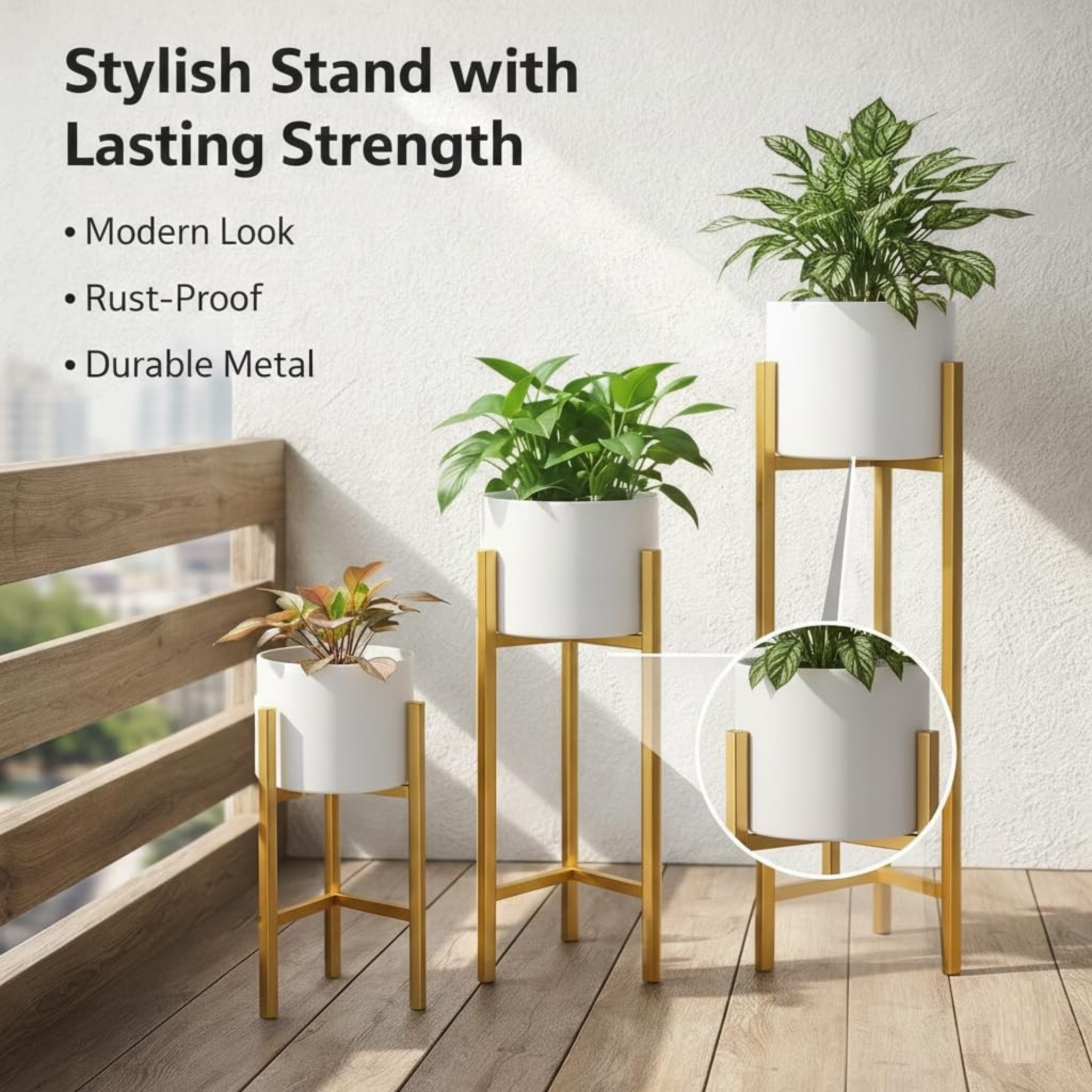 Modern White & Gold Metal Plant Stand Set of 3 â€“ Elegant Indoor Planter Stands for Living Room & Home DÃ©cor - Image 3