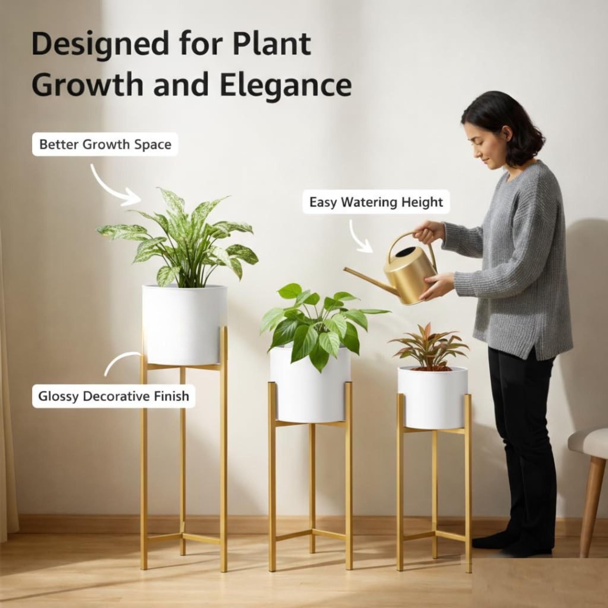 Modern White & Gold Metal Plant Stand Set of 3 â€“ Elegant Indoor Planter Stands for Living Room & Home DÃ©cor - Image 5