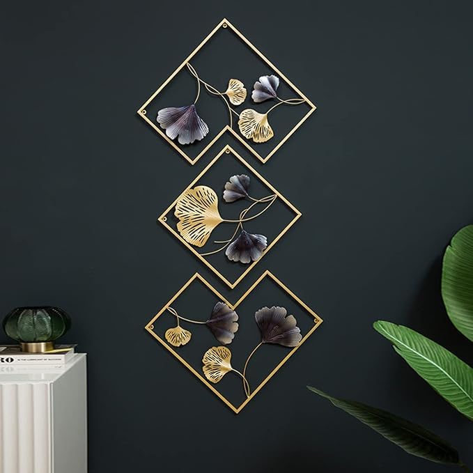 Gold And Grey Metal Wall Art For Home Decor Pack Of 3