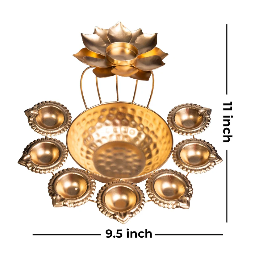 Gold Brass Diya Stand For Home Decor - Image 5