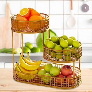 Gold Metal Fruit Basket Stand For Home Decor Pack Of 3
