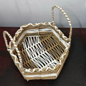 Natural And White Metal Basket For Home Storage