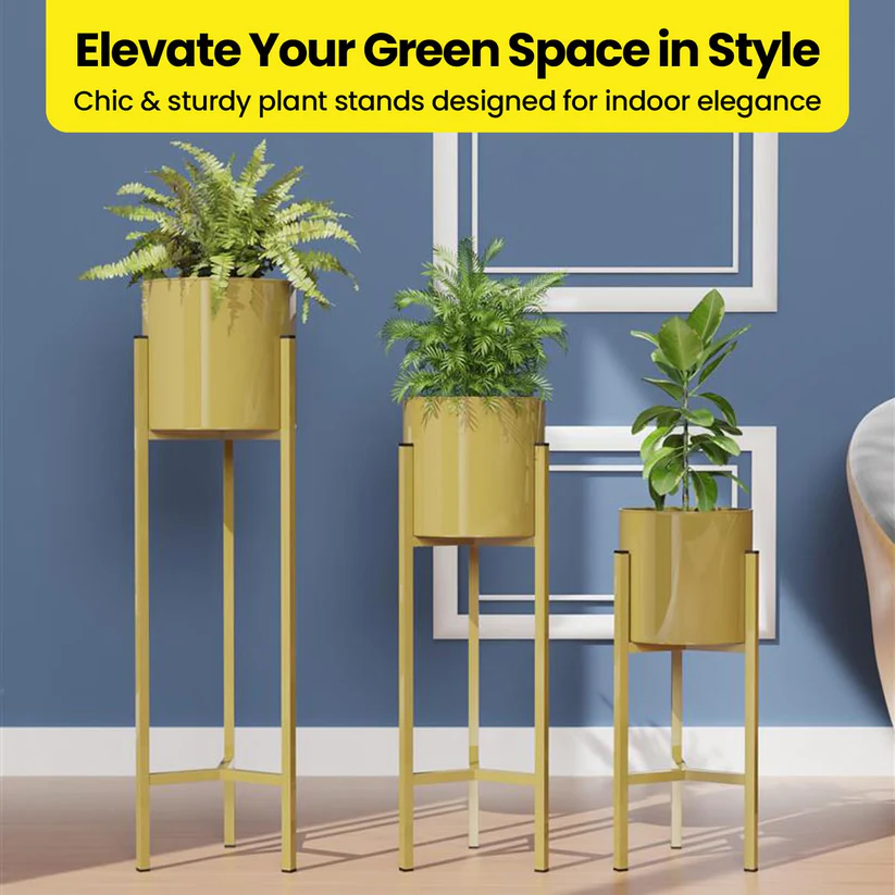 Gold Metal Plant Stand For Home Decor Pack Of 3 - Image 2