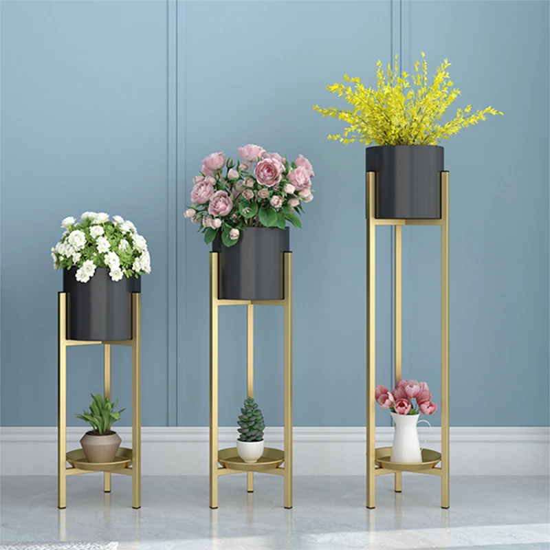 Gold And Black Metal Plant Stand For Home Storage Pack Of 3 - Image 2