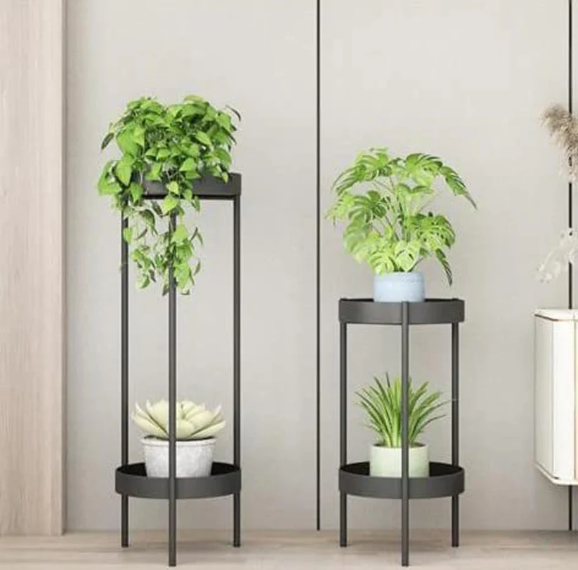 Gold And Black Metal Plant Stand For Home Decor Pack Of 2 - Image 2