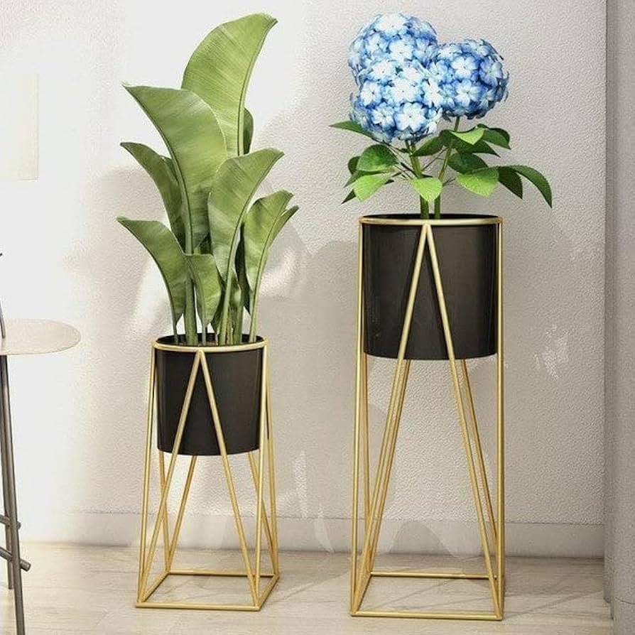 Black And Gold Metal Plant Stand For Home Decor Pack Of 2 - Image 3