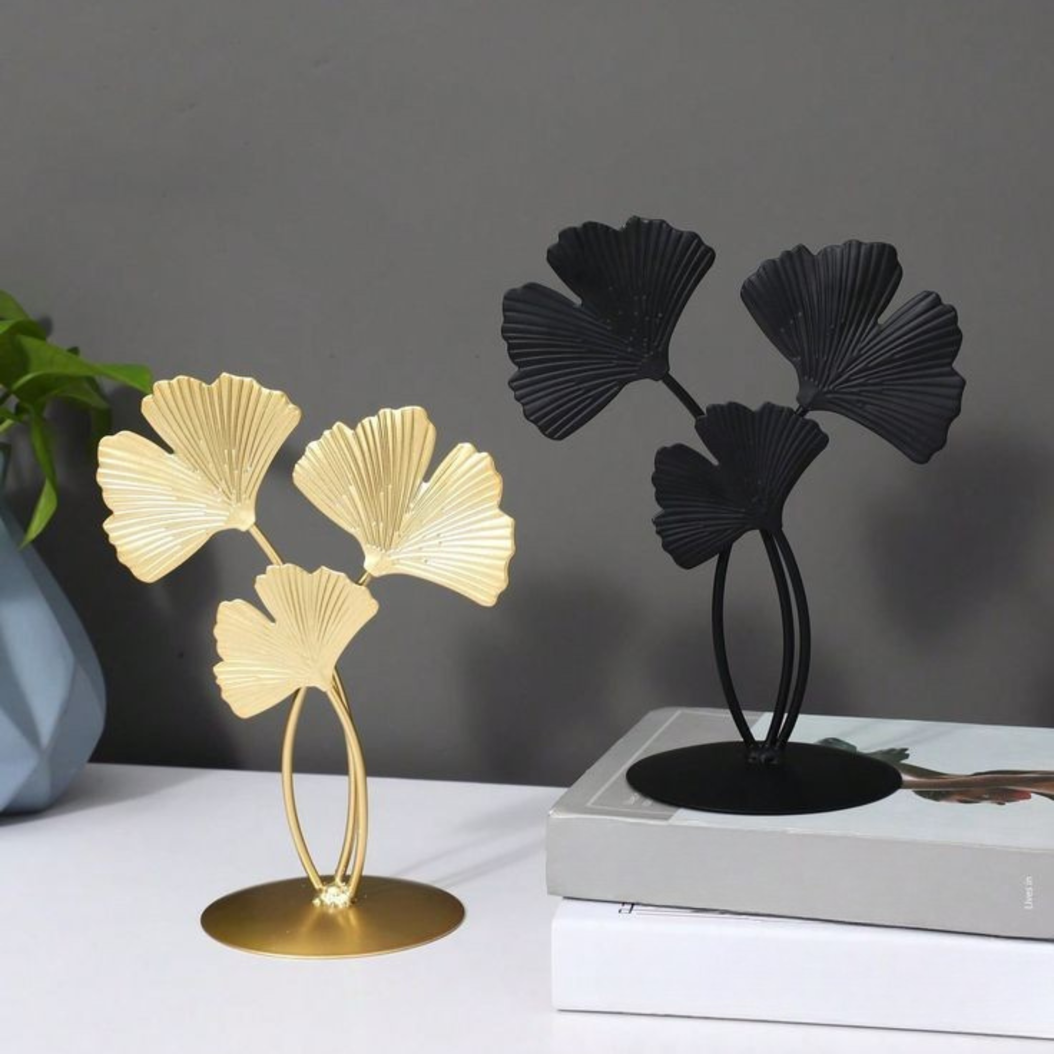 Gold And Black Metal Decorative Showpiece For Home Decor Pack Of 2 - Image 2