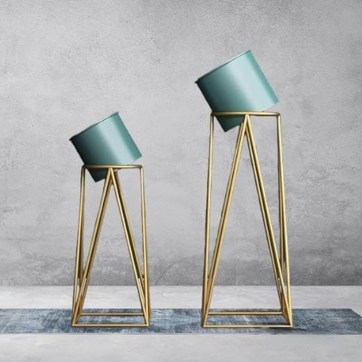 Gold And Green Metal Plant Stand For Home Decor Pack Of 2 - Image 3