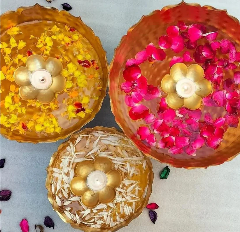 Gold And Green Brass Decorative Bowl Stand For Home Decor Pack Of Set Of 6 - Image 3