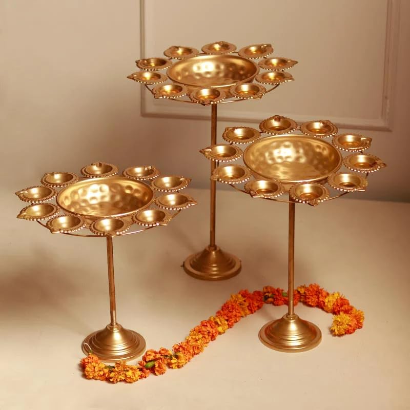 Gold Brass Diya Stand For Pooja Pack Of 3