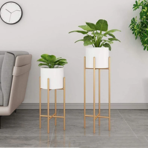 Gold And White Metal Plant Stand For Home Decor Pack Of 2